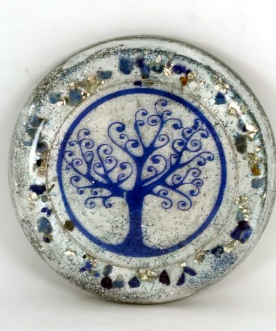 Plato de orgonita con árbol de la vida azul y LAPISLÁZULI