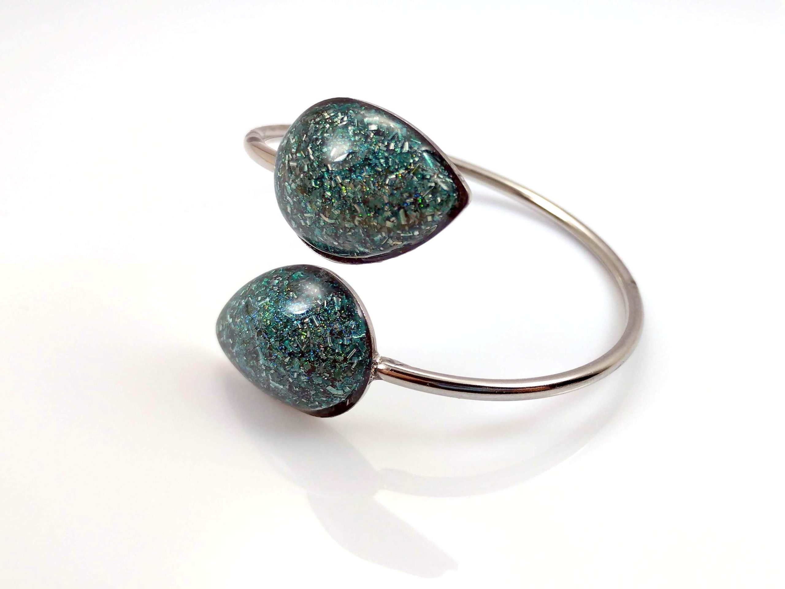 Brazalete doble lágrima de orgonita auténtica. Pulsera de electronite