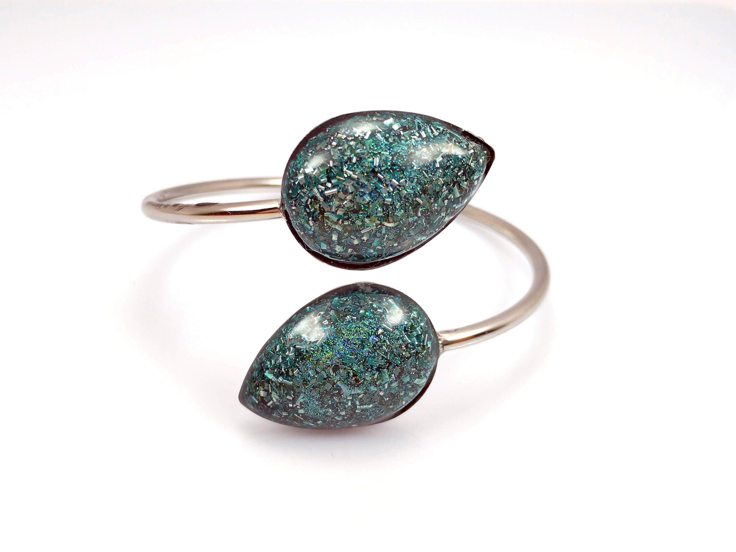 Brazalete doble lágrima de orgonita auténtica. Pulsera de electronite