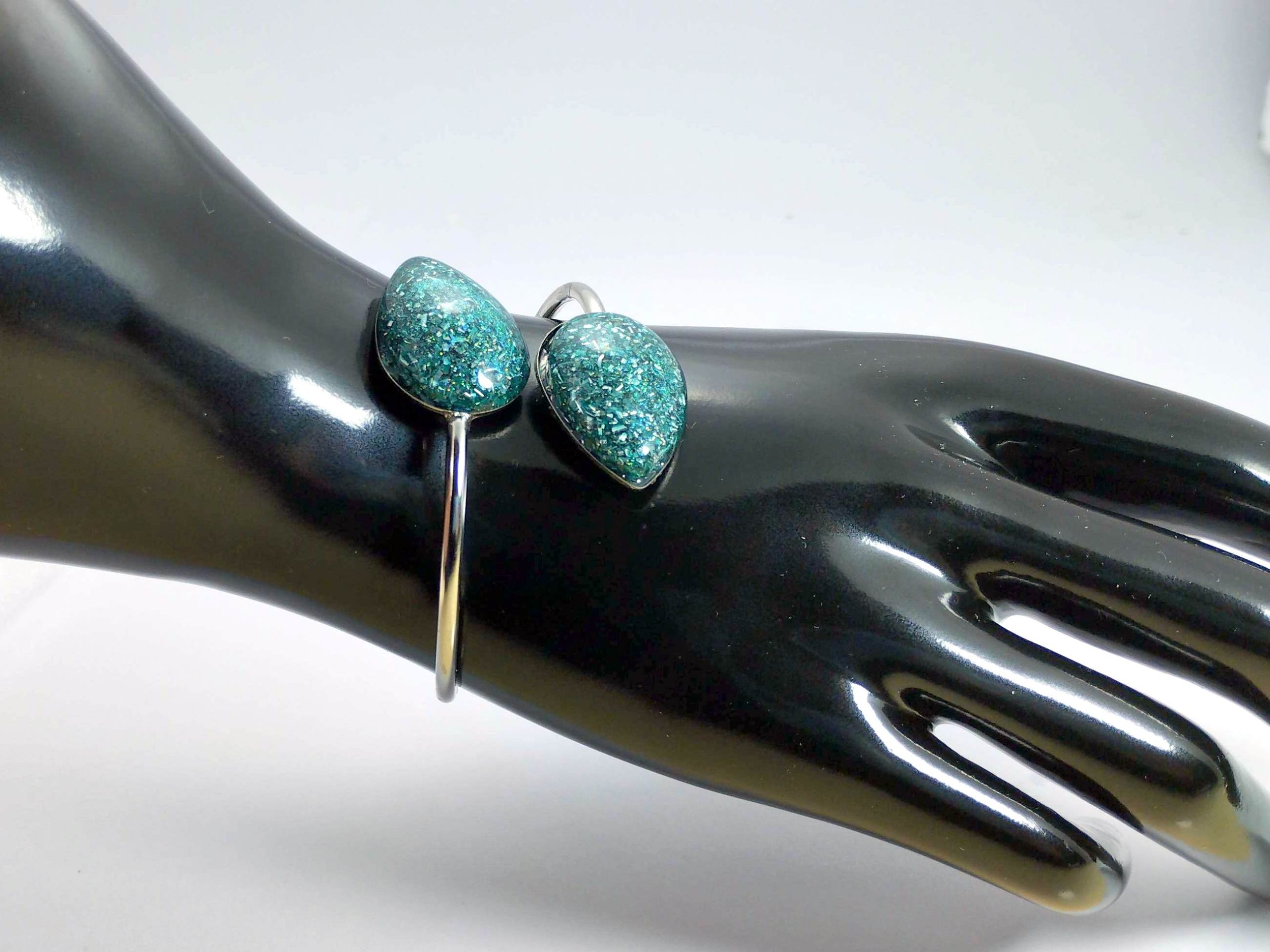 Brazalete doble lágrima de orgonita auténtica. Pulsera de electronite